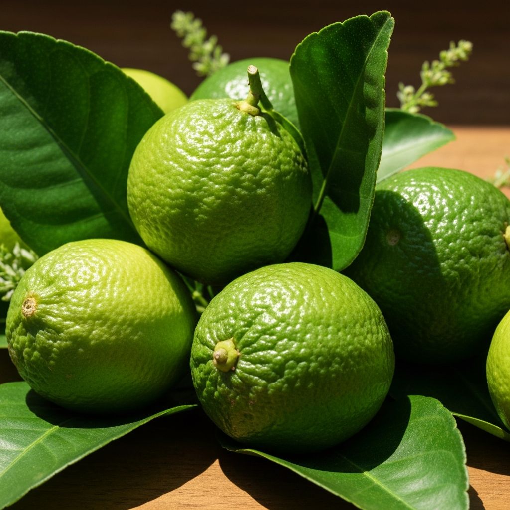 Fresh lime fruits and leaves